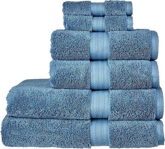 Christy Renaissance 6 Piece Towel Set | Denim Blue | 100% Egyptian Cotton | Luxuriously Soft and Super Absorbent | 675 GSM | 2 Bath Towels 2 Hand Towels 2 Face Cloths
