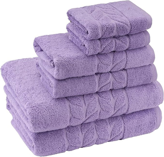 BAGNO MILANO Organic Turkish Cotton Bath Towels, Luxury Jacquard Collection, Certified Organic Highly Absorbent, Soft-Plush Towel Set (Lilac, 6 Pcs Towel Set)