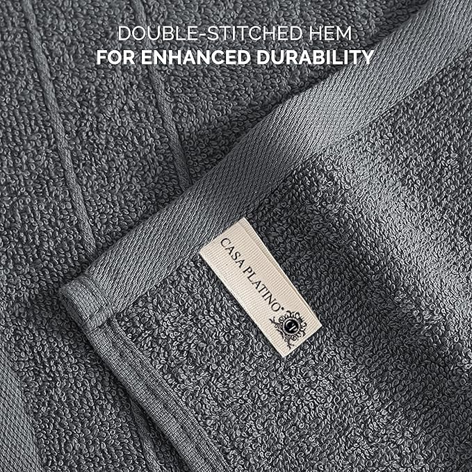 Casa Platino Wash Cloths Set of 12- Spa & Salon Quality - 100% Ring Spun Cotton Face Towels - Soft & Ultra Absorbent Washcloths for Body, Beauty, Home, Gym - Fingertip Towels - 13"x13", Cool Grey