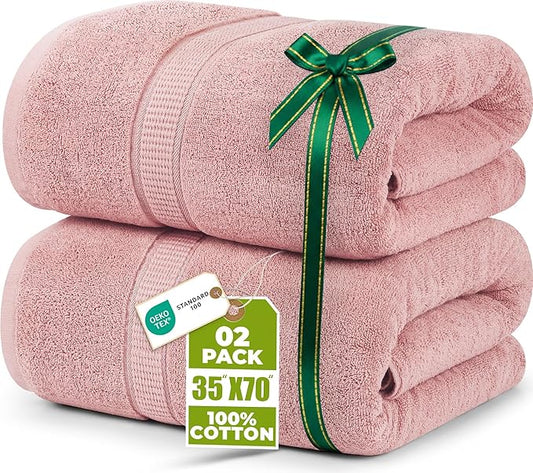 Utopia Towels Luxurious Jumbo Bath Sheet 2 Piece, 600 GSM, 35 by 70 Inches, 100% Ring Spun Cotton, Highly Absorbent and Quick Dry Extra Large Bath Towel, Super Soft Towel, Dusty Pink