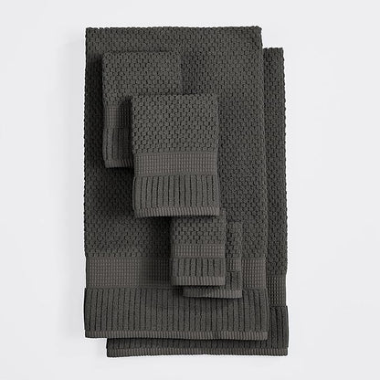 NY Loft 100% Cotton 6 Piece Bath Towel Set | Grey Towels | Oeko-TEX® Standard 100 | Soft & Absorbent, Quick-Dry | 2 Bath Towels 2 Hand Towels and 2 Washcloths | Trinity Collection - Dark Grey