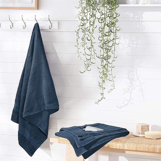GLAMBURG Premium Cotton 4 Pack Bath Towel Set - 100% Pure Cotton - 4 Bath Towels 27x54 - Ideal for Everyday use - Ultra Soft & Highly Absorbent - Mineral Blue