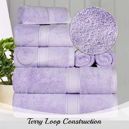 Superior Egyptian Cotton Pile Hand Towel Set of 4, Ultra Soft Luxury Towels, Thick Plush Essentials, Absorbent Heavyweight, Guest Bath, Hotel, Spa, Home Bathroom, Shower Basics, Purple