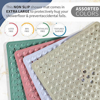 Yimobra Shower Stall Mat Non Slip, 21x21 Inch, Soft Square Bath Mat for Shower with Suction Cups and Drain Holes, Stall Floor Mats for Bathroom, Machine Washable, Bathroom Accessories,Clear Brown