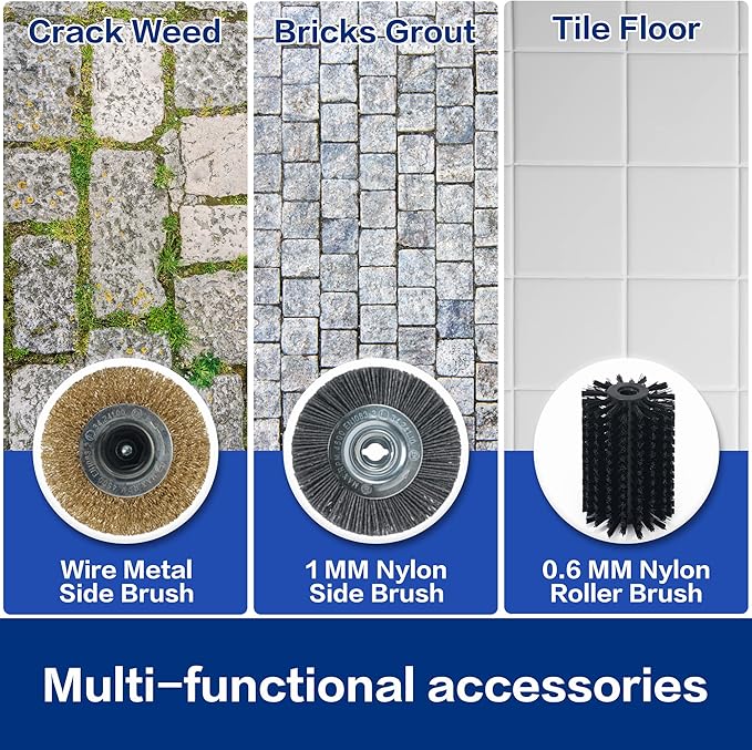 Grout Cleaner Machine with Grout Brush,Heavy Duty with Wire Surface Brush,Standy Safety Grout Scrubber,Moss,Weed Between Floor Tiles,Patio,Board,Bricks, (Outdoor Bundle)