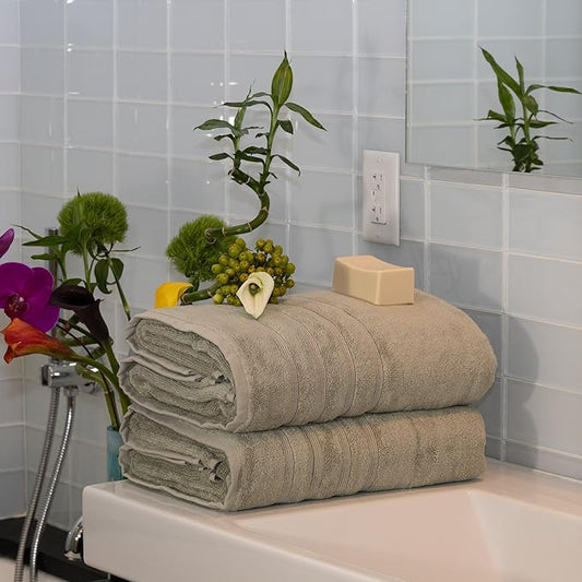 Mosobam Luxury Turkish 12pc XL Towel Set 35X70 16X30 13X13 Seagrass Green 700 GSM Bamboo Viscose & Aegean Turkish Combed Cotton