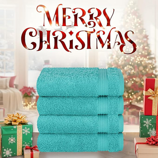 Cotton Paradise Hand Towels for Bathroom, 100% Cotton Turkish 4 Piece Hand Towel Set, Soft Absorbent Face Towels, Turquoise Hand Towels
