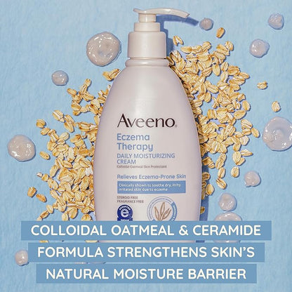 Aveeno Eczema Therapy Daily Moisturizing Body Cream for Sensitive Skin, Soothing Eczema Relief Cream, Colloidal Oatmeal & Ceramide for Dry & Itchy Skin, Steroid- & Fragrance-Free, 7.3 oz