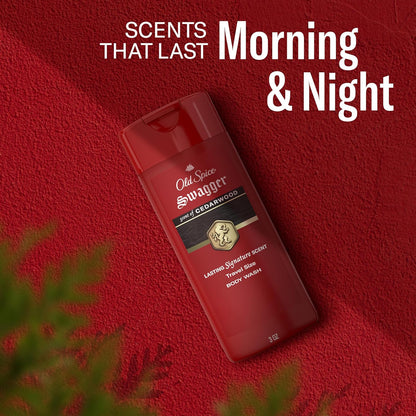 Old Spice Refreshing Body Wash for Men, 3X Defense, 24/7 Shower Fresh with Long Lasting Scent, Travel Size, Red Collection, Swagger with Cedarwood Scent, 3 oz