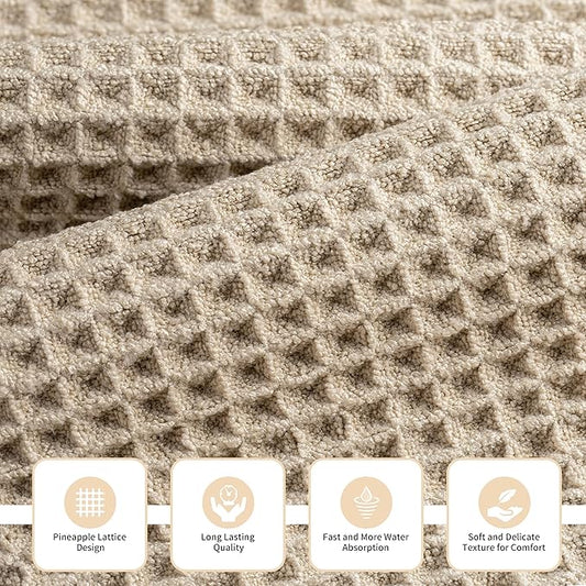 New Microfiber Waffle Bath Towels, 3 Pieces, Oversized, Soft, Absorbent, Fast Drying, Lint Free, Includes Bath, Face and Hand Towels