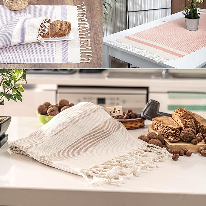 Ruvy Home Basics Turkish Hand Towels for Bathroom Set of 2 | 18"x40", Cotton | Decorative Towel for Bathroom, Kitchen, Dishcloth, Tea, Yoga, Face, Gym - Beige
