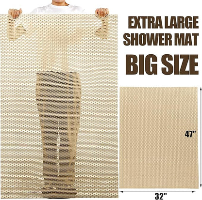 HOMBYS 47 x 32 Extra Large Shower Mat for Shower Stall Tub, Non Slip Bath Mat Bathroom Accessories, PVC Mats for Shower and Bathroom, Quick Drying, (Khaki, 47"x32")