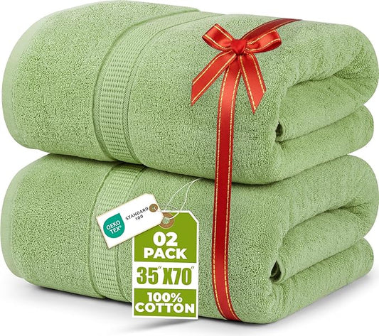 Utopia Towels Luxurious Jumbo Bath Sheet 2 Piece, 600 GSM, 35 by 70 Inches, 100% Ring Spun Cotton, Highly Absorbent and Quick Dry Extra Large Bath Towel, Super Soft Towel, Sage Green