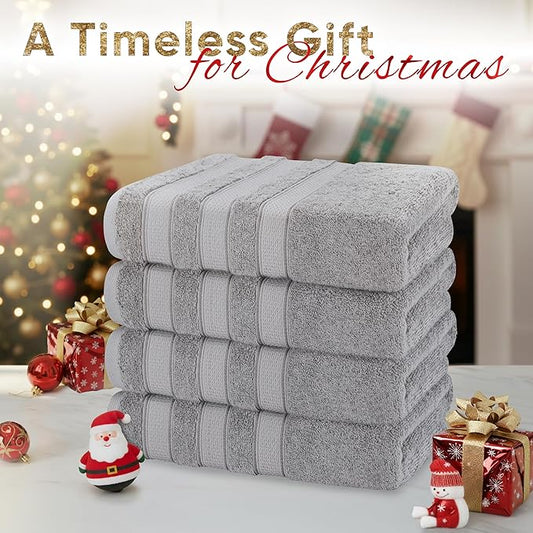 American Soft Linen Salem 100% Cotton Turkish 4 Piece Bath Towels for Bathroom, 600 GSM Soft Absorbent Quick Dry Bath Towel Set, Light Cool Grey