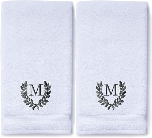Decorative and Monogrammed Hand Towels for Bathroom Kitchen Makeup | Personalized Gift for Wedding-Bridal | Roman Font Custom Luxury Turkish Towel | Spa Collection, Oversized, 16 X 30 Inch, Set of 2