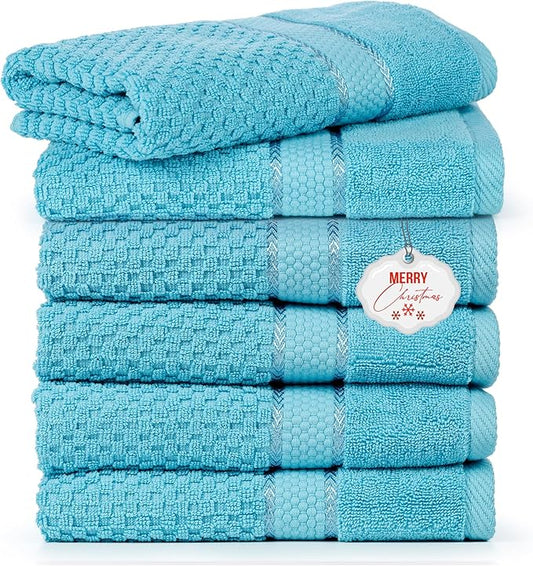 Ample Decor Bathroom Hand Towel 18 X 28 Inch 600 GSM 100% Cotton - Popcorn Textured Towel for Bathroom- Pack of 6 Sky Blue