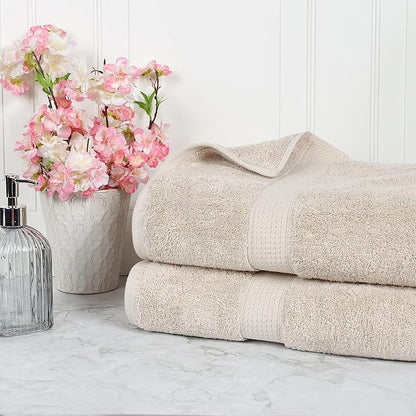 Superior Egyptian Cotton Pile Bath Sheet Set of 2, Ultra Soft Luxury Towels, Thick Plush Essentials, Absorbent Heavyweight, Guest Bath, Hotel, Spa, Home Bathroom, Shower Basics, Stone