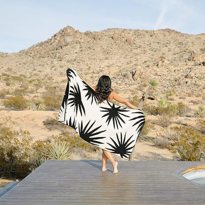 Laguna Beach Textile Co. Tropical Cabana Beach Towel - Oversized, Plush 630 GSM Cotton - Agave Vanilla