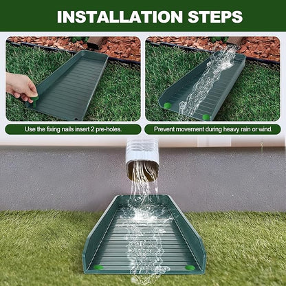 Gutter Downspout Splash Block,16.3"Drain Gutter Guard Diverter,Gutter Downspout Extensions for Water Drainage, Fixable Down Spout Drain Trays,Drainage to Protect House Foundations (4PC Green)