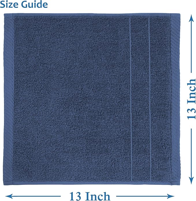 Casa Platino Washcloths Pack of 6 - Spa & Salon Quality - 100% Ring Spun Cotton Face Cloths - Soft & Ultra Absorbent Wash Cloth Set for Body, Beauty, Home, Gym - Fingertip Towels - 13"x13", Navy Blue