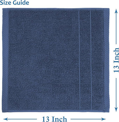 Casa Platino Washcloths Pack of 6 - Spa & Salon Quality - 100% Ring Spun Cotton Face Cloths - Soft & Ultra Absorbent Wash Cloth Set for Body, Beauty, Home, Gym - Fingertip Towels - 13"x13", Navy Blue
