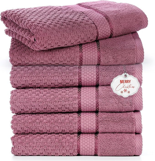 Ample Decor Bathroom Hand Towel 18 X 28 Inch 600 GSM 100% Cotton - Popcorn Textured Towel - 6Pcs Grape Purple