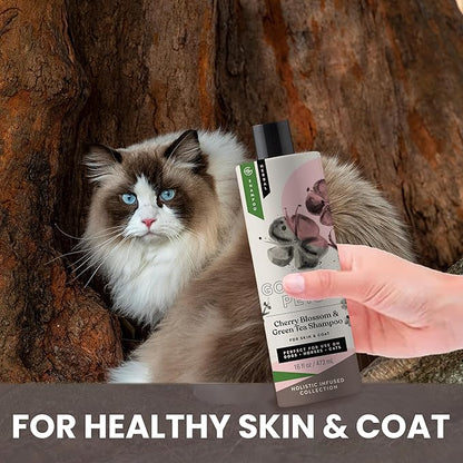 Holistic Natural Derived Cherry Blossom & Green Tea Pet Shampoo: Veterinarian Recommended - Remove Dirt and Condition Your Dog, Cat and Horse Coat - Made in USA - 16 oz