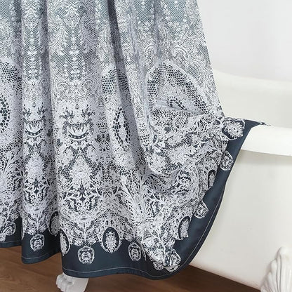 90 Inch Extra Long Shower Curtain - Chantilly Lace Design, Heavyweight Polyester, Dark Gray to White Ombre, 72" W x 90" H