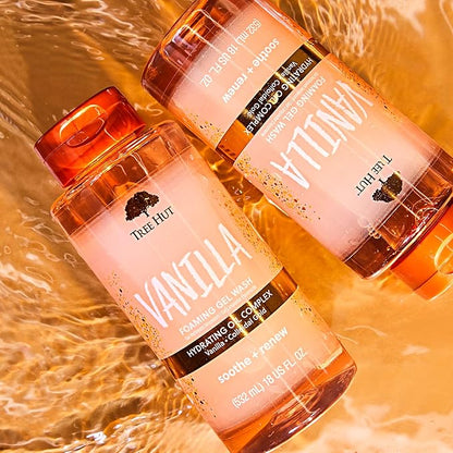Tree Hut Vanilla Foaming Gel Wash, Moisturizing & Hydrating Body Wash with Shea Butter, Gently Cleanses for Soft, Fresh & Radiant Skin, Holiday Gift & Stocking Stuffer, 18 fl oz