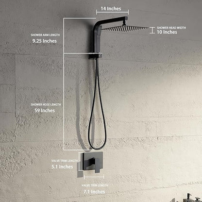 Black Shower Head and Handle Set, Shower Faucet Set with 10 Inch Rain Shower Heads with Handheld Spray Combo, Rainfall Bathroom Shower System Rain Shower Head and Handle Set