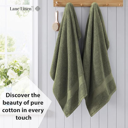 LANE LINEN 100% Mercerized Cotton Bath Sheet Set of 4 (35"x66") - Quick Drying, Ultra Soft & Durable Extra Large Towel Sets - Fade Resistant, Highly Absorbent - Oversized Daily Use Towels - Oil Green