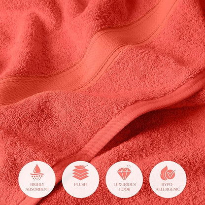 Superior Egyptian Cotton Pile 6 Piece Towel Set, Includes 2 Bath, 2 Hand, 2 Face Towels/Washcloths, Ultra Soft Luxury Towels, Thick Plush Essentials, Guest Bath, Spa, Hotel Bathroom, Coral