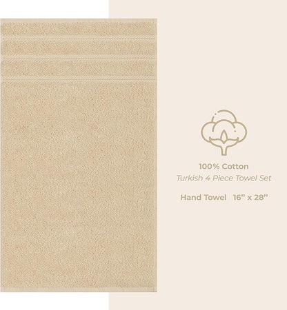 American Soft Linen Luxury Hand Towels for Bathroom, 600 GSM 100% Cotton Turkish 4 Piece Hand Towel Set, 600 GSM Hand Face Towels for Kitchen, Beige Hand Towels