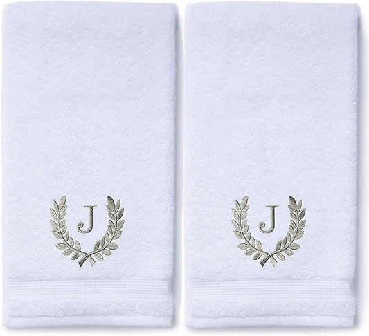 Decorative and Monogrammed Hand Towels for Bathroom Kitchen Makeup | Personalized Gift for Wedding-Bridal | Roman Font Custom Luxury Turkish Towel | Spa Collection, Oversized, 16 X 30 Inch, Set of 2