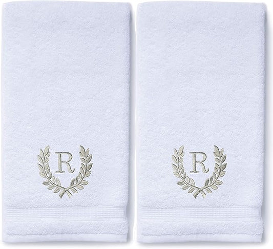 Decorative and Monogrammed Hand Towels for Bathroom Kitchen Makeup | Personalized Gift for Wedding-Bridal | Roman Font Custom Luxury Turkish Towel | Spa Collection, Oversized, 16 X 30 Inch, Set of 2