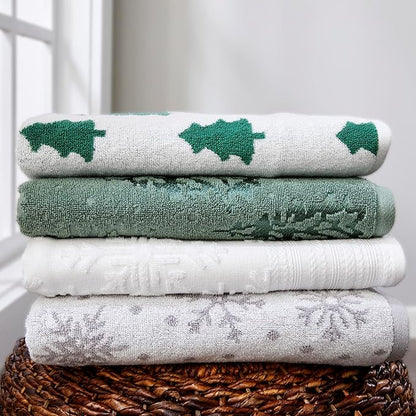 SKL Home Christmas/Winter/Gift Subtle Snowflakes Bath Towel, White