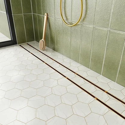 Neodrain 36-Inch Linear Shower Drain with Tile Insert Grate, Golden 304 Stainless Steel Rectangle Shower Floor Drain, Linear Drain with Leveling Feet, Hair Strainer