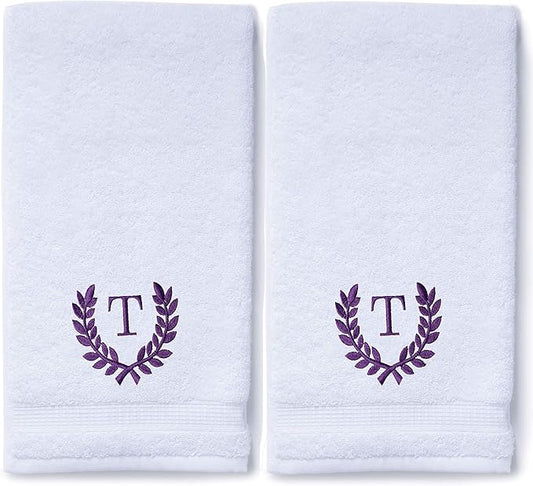 Decorative and Monogrammed Hand Towels for Bathroom Kitchen Makeup | Personalized Gift for Wedding-Bridal | Roman Font Custom Luxury Turkish Towel | Spa Collection, Oversized, 16 X 30 Inch, Set of 2
