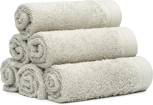 100% Cotton Washcloths Set 13” x 13” | Silver Towels | Set of 6 Ultra Soft and Highly Absorbent Washcloths Sets for Bathroom, Gym, Spa | Machine Washable Face Towel