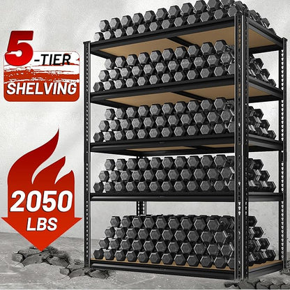 2050LBS Storage Shelves Heavy Duty 5 Tier Garage Storage Shelving, Adjustable Metal Shelving Unit Utility Rack Shelf for Warehouse, Pantry, Closet, 72" H x 35.56" W x 16" D, Black.2PCS