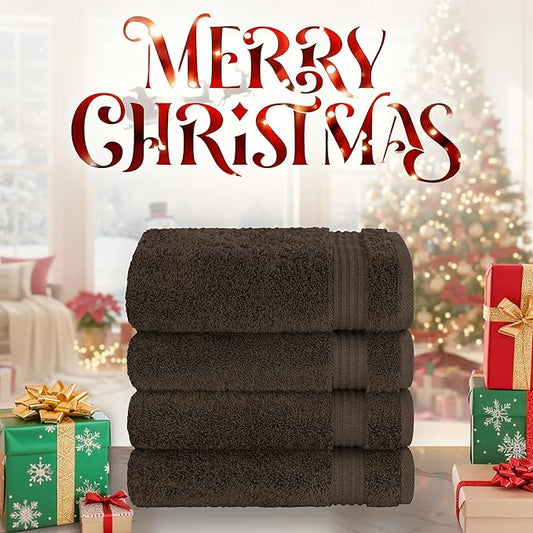 Cotton Paradise Hand Towels for Bathroom, 100% Cotton Turkish 4 Piece Hand Towel Set, Soft Absorbent Face Towels, Brown Hand Towels