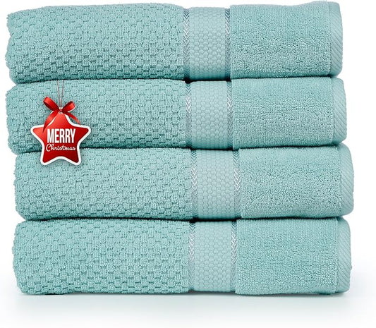 Ample Decor 100% Cotton Hand Towel for Kitchen Set of 4 Mint Green, Absorbent Premium Quality Popcron Textured - 18 X 28 Inch