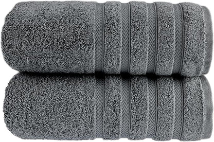 HALLEY Turkish 2 Pack Premium Bath Towels (2 Pieces) 650 GSM Highly Absorbent Super Soft 100% Cotton - 2 Bath Towels (Darkgray)