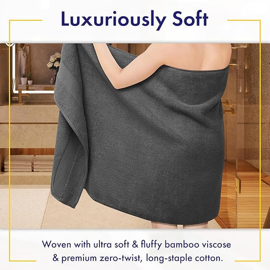 Ultra Soft & Plush Viscose from Bamboo Bath Sheets - 700 GSM Pack of 2 - Extra Large 70x35 in - Super Absorbent & Quick Drying (Granite Grey)