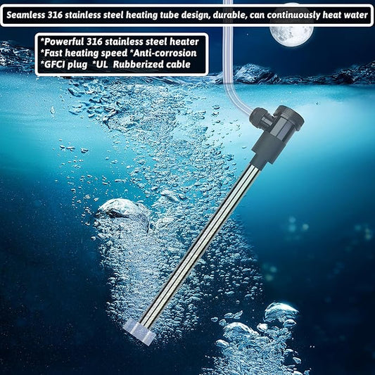 1800W Immersion Water Heater Portable Electric Bathtub & Pool Submersible Water Heater with Temp Control for Bucket, inflatable pool, baptistry, spa tub, above ground pool & Hot Tub