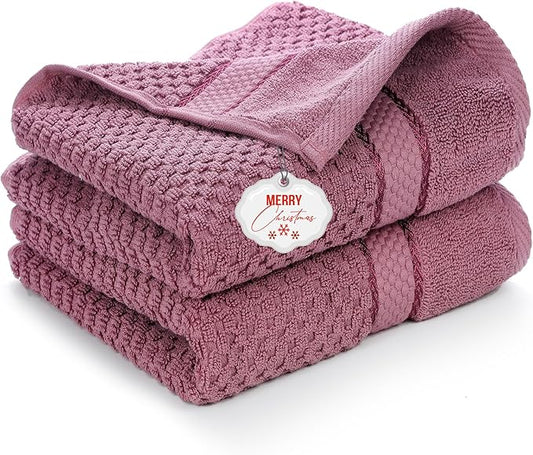 Ample Decor 100% Cotton Hand Towel for Kitchen Set of 2, Absorbent Premium Quality, Oeko TEX Certified, for Bathroom, Hotel, Spa, Gym, Kitchen - Grape Purple - 18 X 28 Inch -Mulaayam Collection