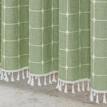 MitoVilla Boho Small Stall Shower Curtain 36 x 72, Sage Green Half Size Narrow Polyester Linen Tassel Cloth Fabric Shower Curtains for Chic Modern Farmhouse Country Bathroom Decor