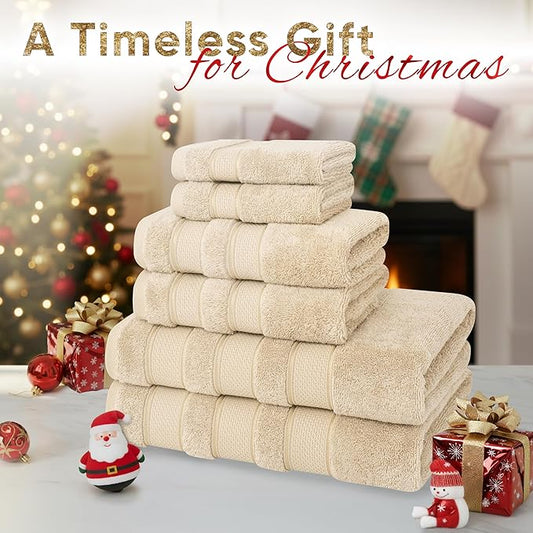 American Soft Linen Salem Turkish Bath Towel Set, 100% Cotton 600 GSM 6 Piece Towels for Bathroom, 2 Bath Towels 2 Hand Towels 2 Washcloths, Beige