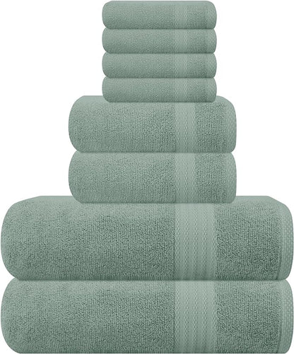 GLAMBURG Ultra Soft 8-Piece Towel Set - 100% Pure Ringspun Cotton, Contains 2 Oversized Bath Towels 27x54, 2 Hand Towels 16x28, 4 Wash Cloths 13x13 - Ideal for Everyday use, Hotel & Spa - Jade