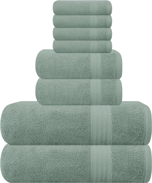 GLAMBURG Ultra Soft 8-Piece Towel Set - 100% Pure Ringspun Cotton, Contains 2 Oversized Bath Towels 27x54, 2 Hand Towels 16x28, 4 Wash Cloths 13x13 - Ideal for Everyday use, Hotel & Spa - Jade